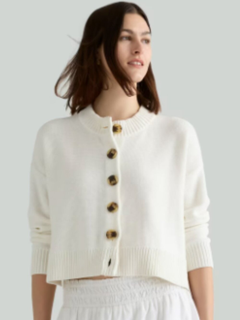 Quince 100% Organic Cotton Cropped Cardigan Ivory - Small